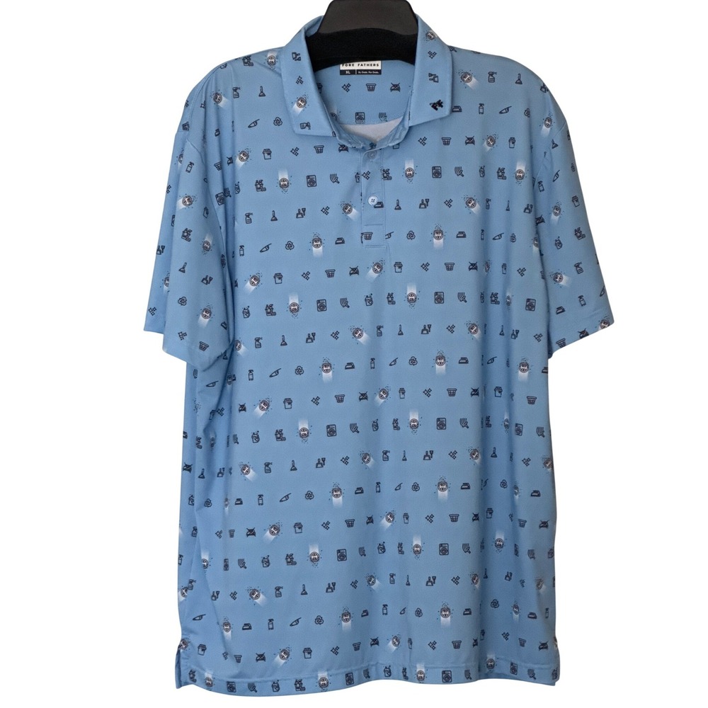 Fore Fathers Polo Shirt Mens XL Blue Chore Print Performance Golf Short Sleeve